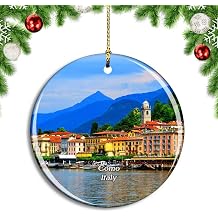 Italy Como Lake Bellagio Port Christmas Xmas Tree Ornament Decoration Hanging Pendant Decor City Travel Souvenir Collection Double Sided Porcelain 2.85 Inch