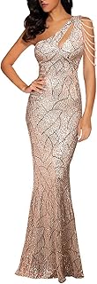 Women One Shoulder 1920s Plus Size Formal Dress Tassels Sleeve Sequins G...