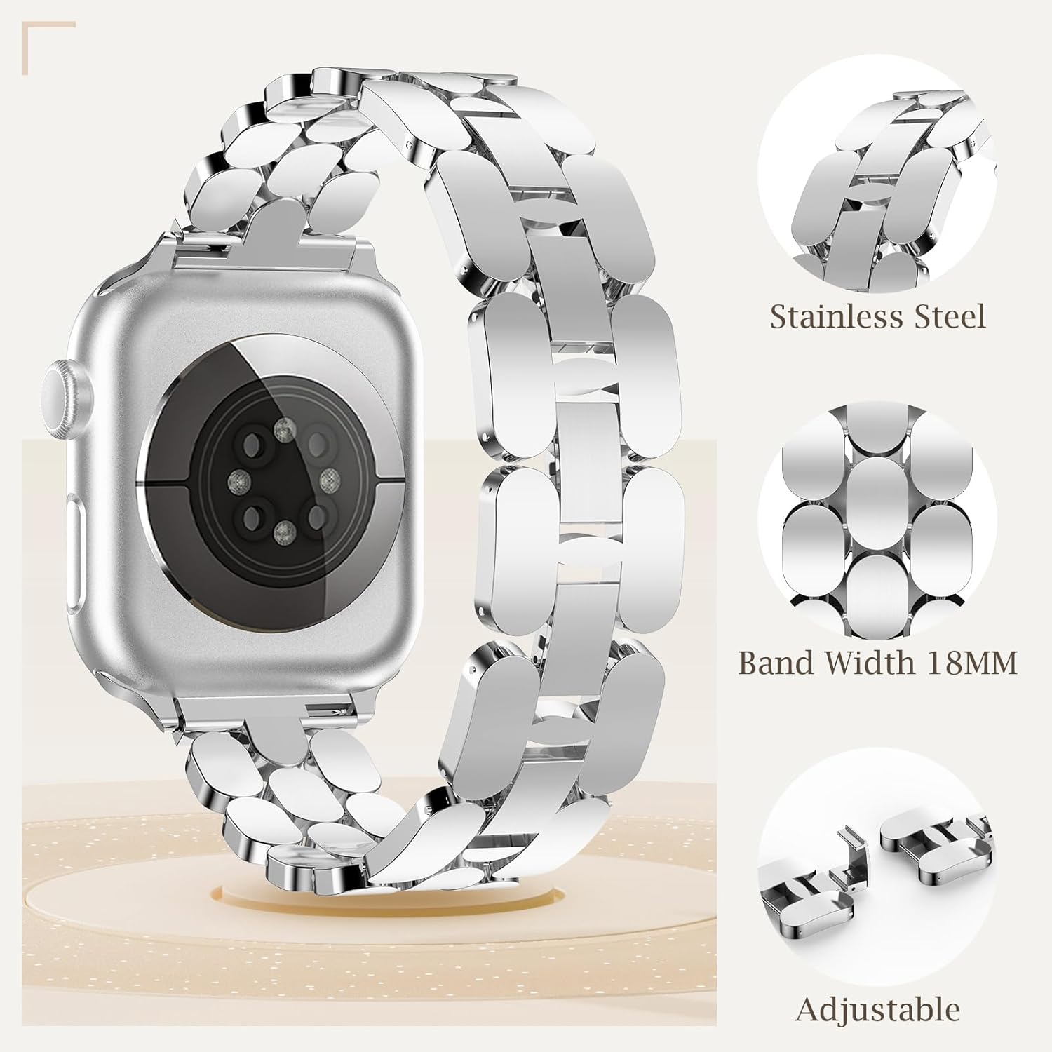 Stainless Steel Dressy Band for Apple Watch for Women Series10/9/8/7/6/5/4/3/2/1/SE/Ultra Compatible with 41mm 40mm 38mm 42mm 46mm 49mm 45mm 44mm Bands,Adjustable Designer Metal Strap for iWatch - Image 2