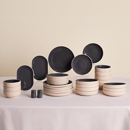 Karaca Terra 36-Piece Ceramic Dinnerware Set Service for 8, Dishwasher Safe, Microwave, Dinner Plate, Pasta Bowl, Side Plate, Soup Bowl, Serving Plates,
