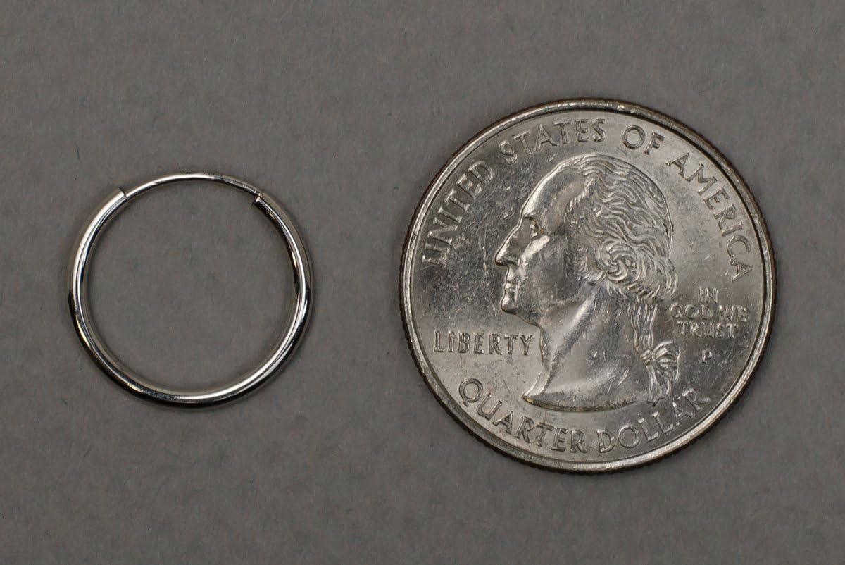14K White Gold Continuous Endless Hoop Earrings, (1.5mm Tube)