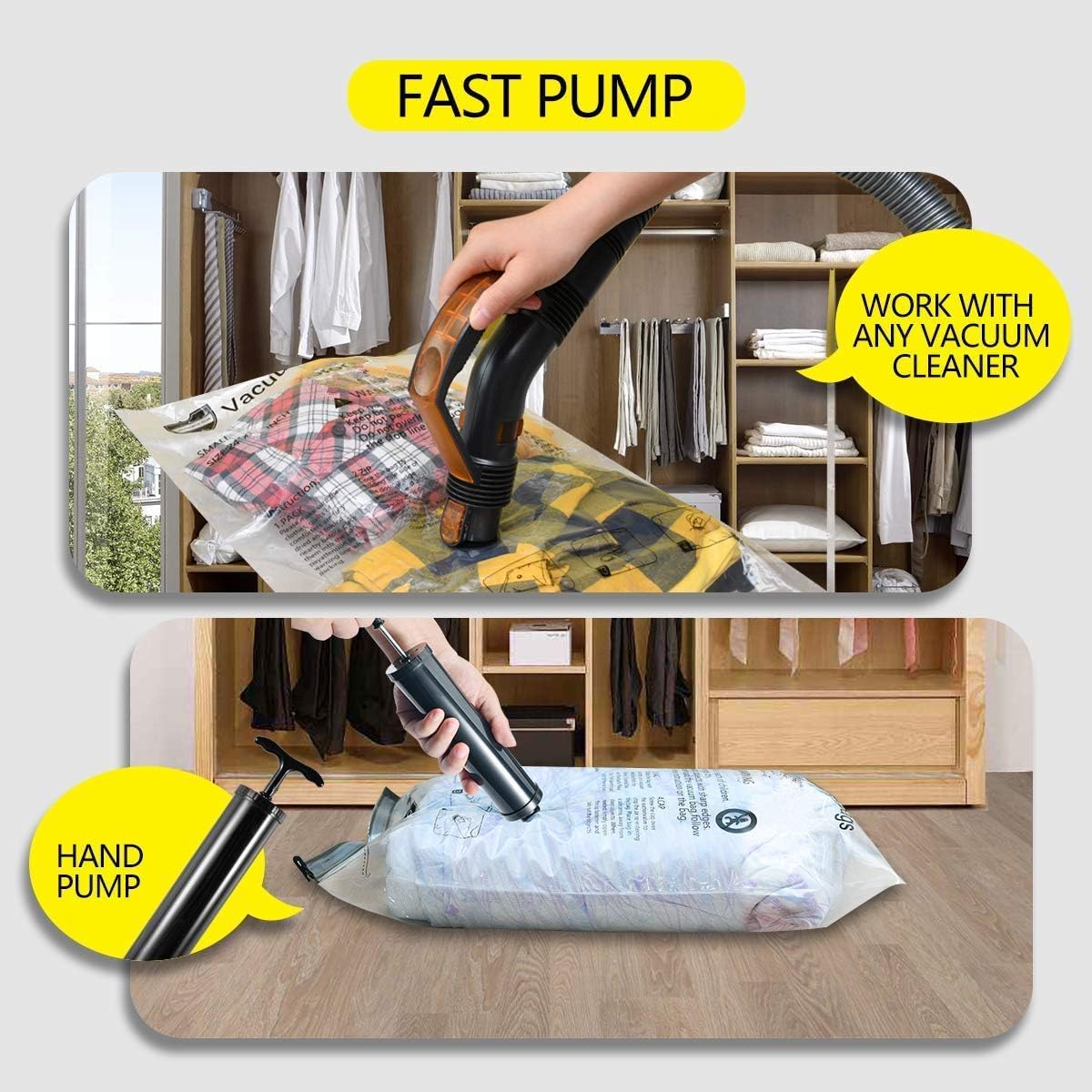 Bolsas De Almacenamiento Al Vacío Jumbo – Ahorra Espacio En Ropa, Edredones Y Viajes ¡con Bomba Manual!