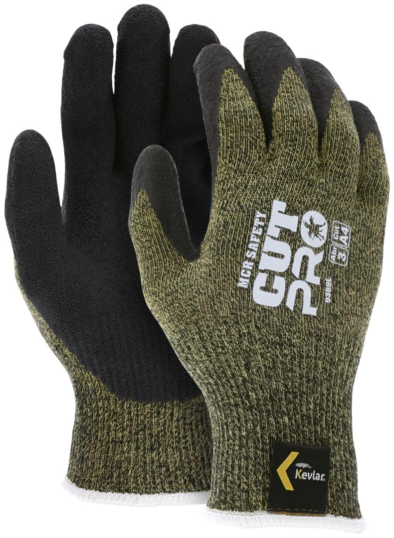 9389L KS-5 Kevlar/Stainless Steel 13 Gauge Men's Gloves with Latex Dip Palm and Fingers, Black, Large, 1-Pair