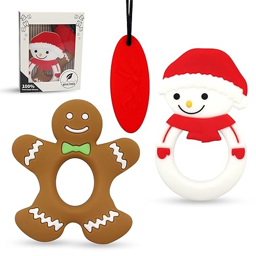 Juguetes de dentición de silicona de Navidad para bebés collar sensorial para masticar para niños juguetes de Navidad para niños pequeños mordedores