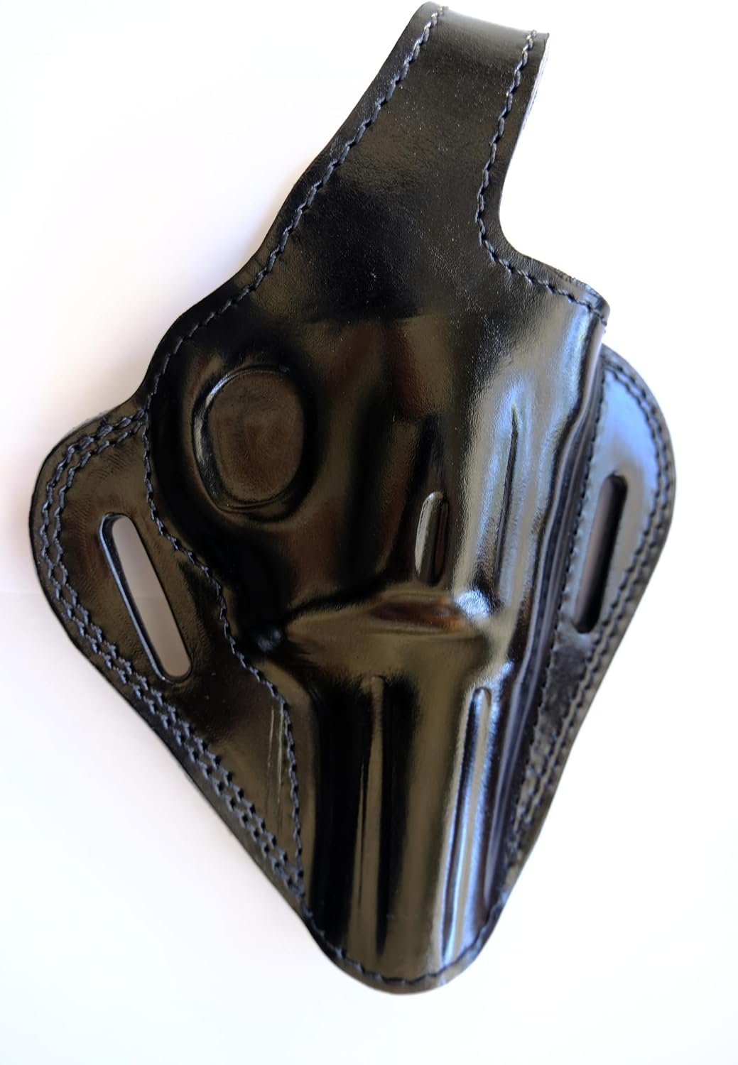Cal38TT4 Handcrafted Leather Belt Holster Tan Black for Taurus Tracker 44 Magnum 4" Barrel 5 Rounds (Right Hand)
