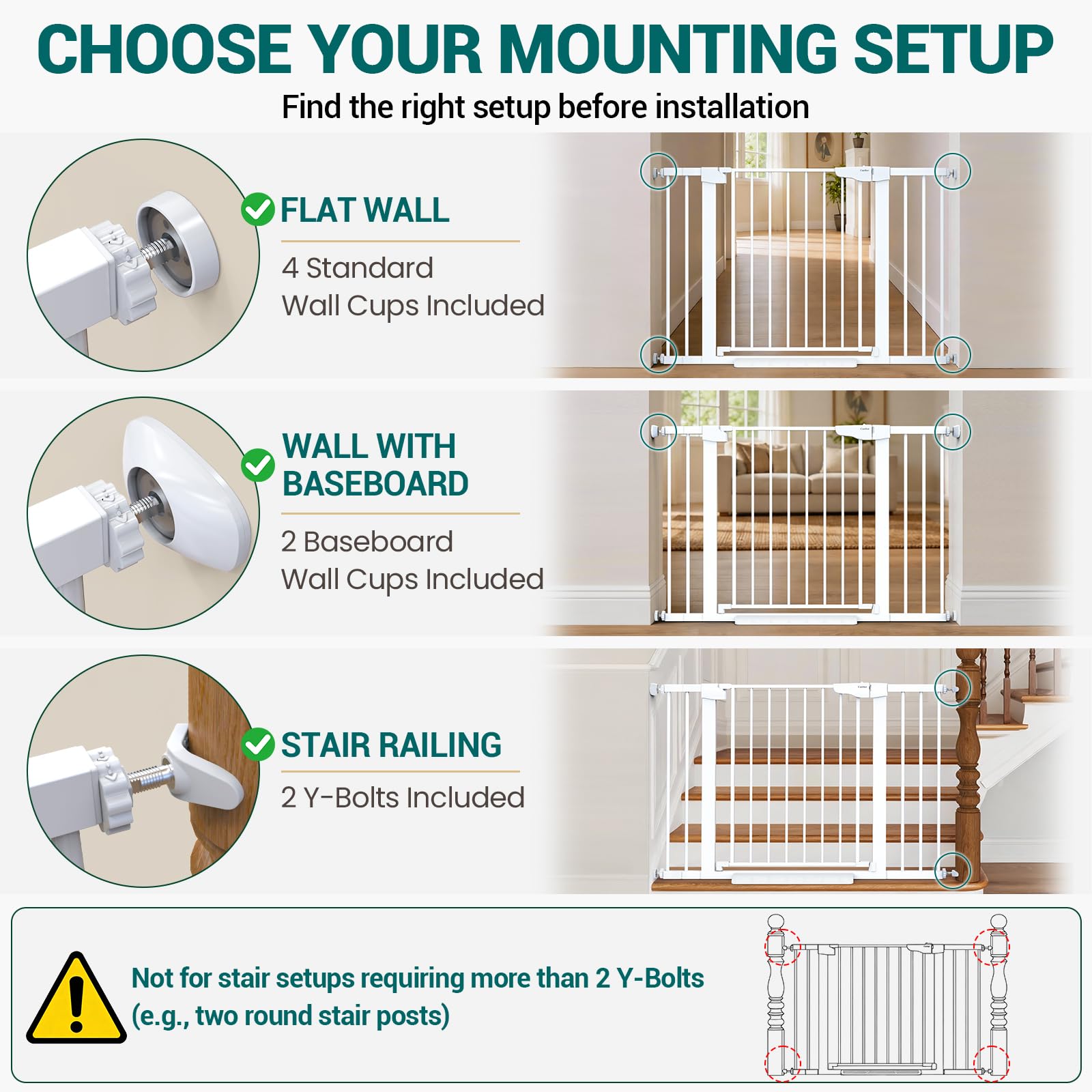 Cumbor 30-46" Baby Gate for Stairs, Auto Close Dog Gate for Doorways White — Amazon image 2