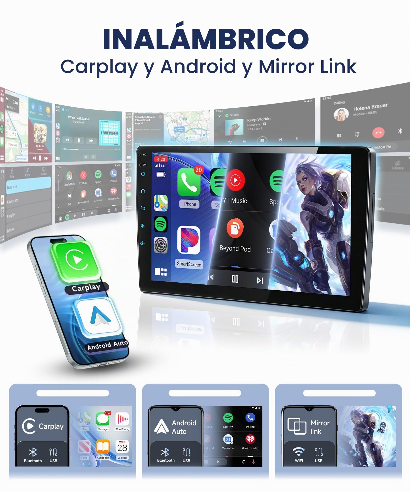 Rimoody Radio Coche para Mercedes Benz Smart Fortwo 451 2005-2010 Carplay Inalámbrico, 9 Pulgadas Touchscreen, Android Auto, Mirror Link, Bluetooth, FM/RDS, DSP, Controles al Volante Cámara Trasera