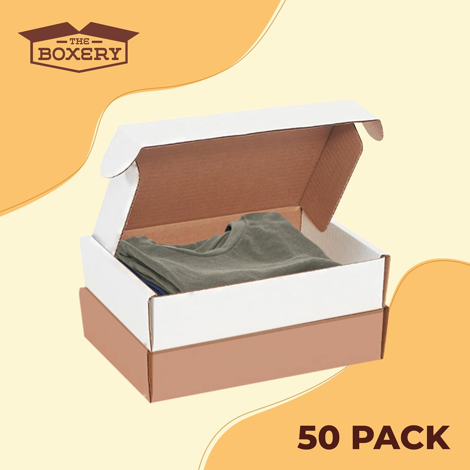 The Boxery 14 x 3 3/4 x 2 3/4 Inch-50-Pack, White Corrugated Shipping Box Mailers, Sturdy Shipping Boxes, Professional Packaging for Small Business Mailing, Gift Packing, Ship Flat