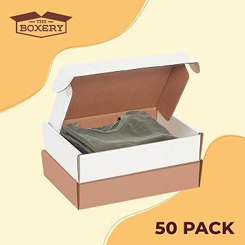 The Boxery 6 1/2 x 5 x 3 Inch-50-Pack, White Corrugated Shipping Box Mailers, Sturdy Shipping Boxes, Professional Packaging for Small Business Mailing, Gift Packing, Ship Flat