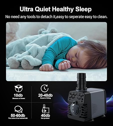 Miniatura 5 de Ankway Bomba de fuente, paquete de 2 bombas de agua sumergibles de 160 GPH (600 LH, 10 W) con tubo de 3.3 pies, bombas de estanque ultra silenciosas