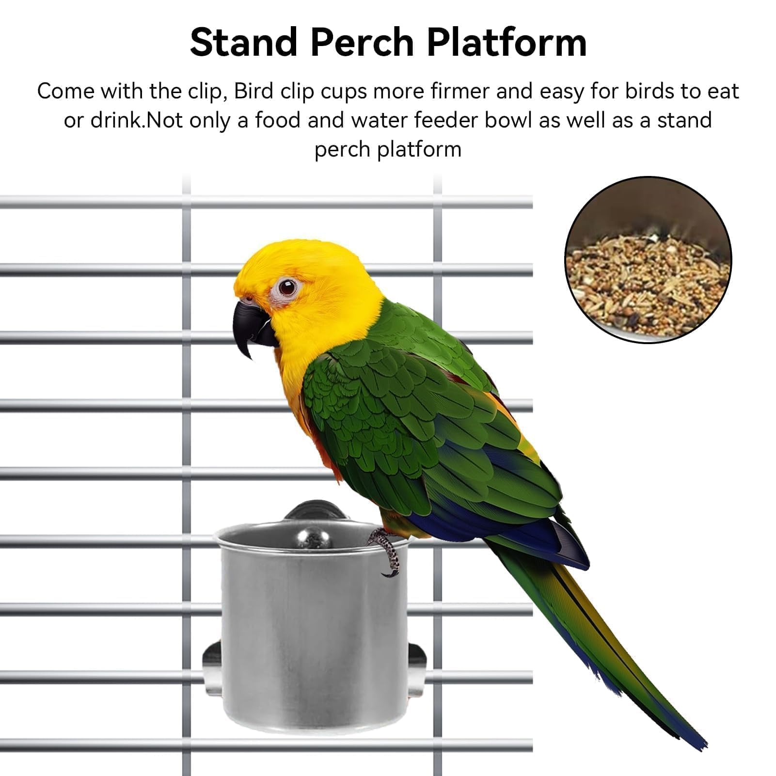 Stainless Steel Bird Feeder Bowls, Parrot Feeding Cups Bird Perch Chinchilla Food Bowl with Clip and Parrots Cage Stand Stainless Bird Cups Single - image 8