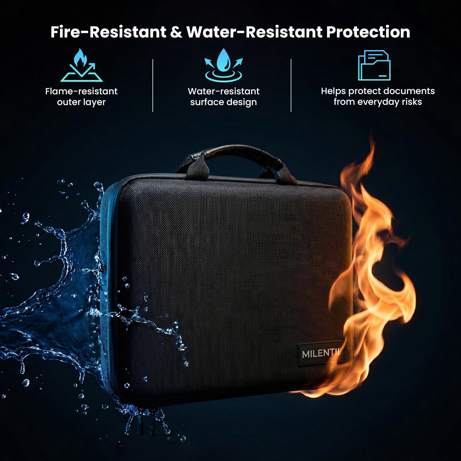 Fireproof Document Box with Lock, Hard Case File Organizer with Accordion Folder, Portable Fire Resistant Document Storage Bag for Home, Office and Travel, Secure Zippered Briefcase – Black