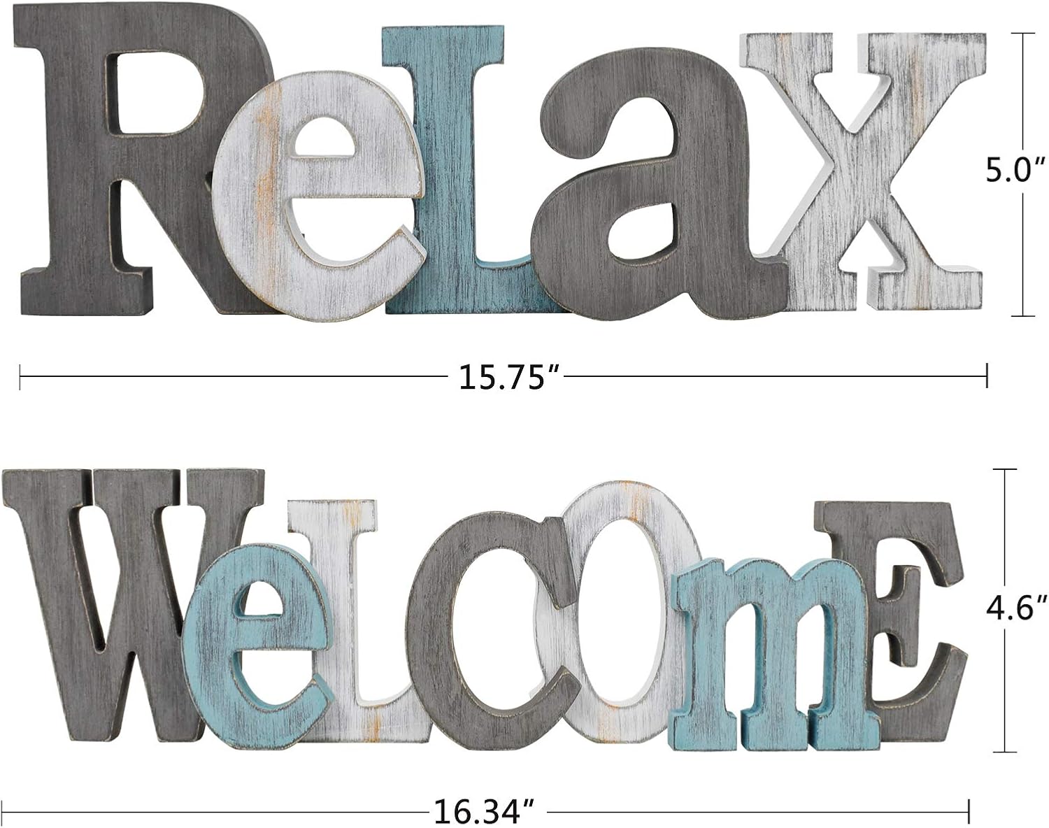 Rustic Wood Home Sign Décor, Decorative Block Word Sign Home Letters Sign, Hanging Wooden Home Cutout Word Sign Wall Décor Home Wall Decoration (Welcome + Relax)