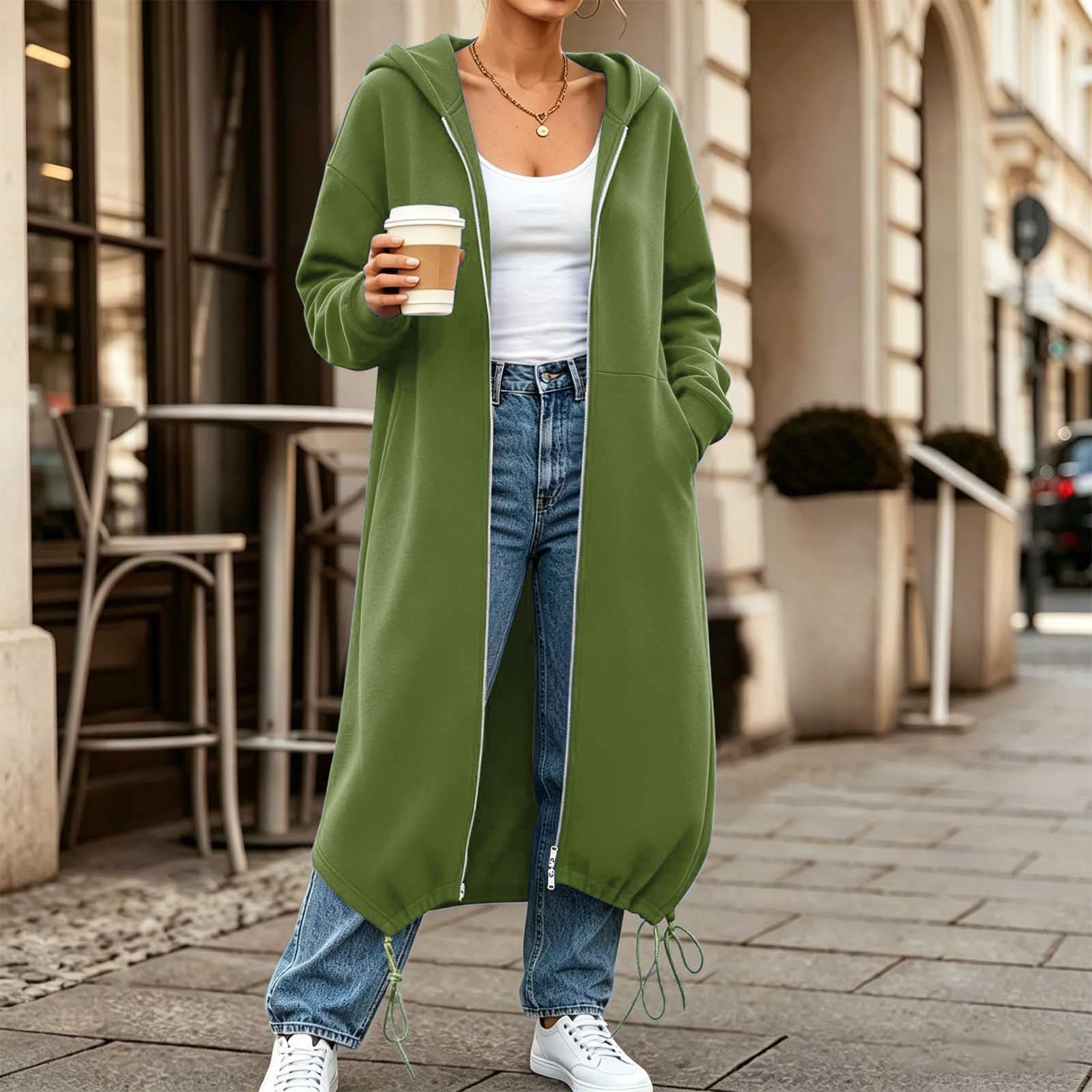 Generico Felpe con Cappuccio da Donna con Zip Oversize A Tunica Lunga | Felpe Casual A Maniche Lunghe Sweatshirt Autunno Inverno Giacca Con Cappuccio Cappotto Da Indossare Tutti I Giorni