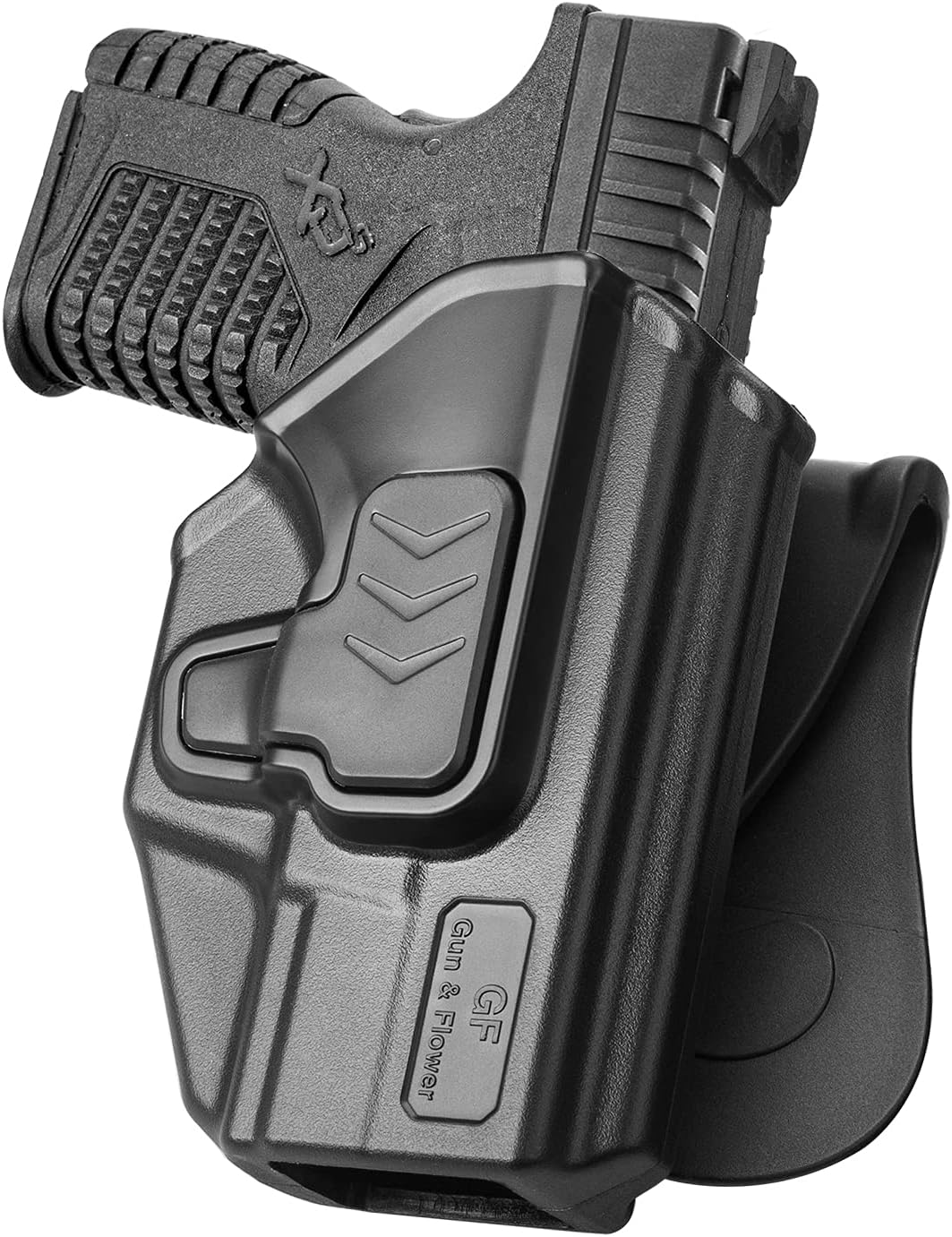 Gun & Flower OWB Paddle Holster for Springfield XD 4'' / XD-S 3.3'', CZ P10C / P10S, Beretta 92FS / M9 / 92FS Rail – Index Finger Release, Right Hand, Outside Waistband Carry