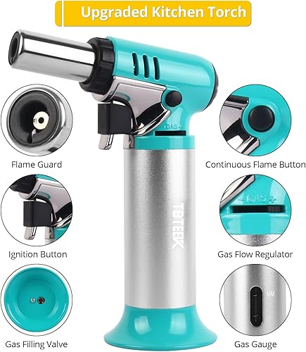 Miniatura 10 de TBTeek Antorcha de butano, soplete de cocina con una sola mano con llama ajustable para asar a la parrilla, hornear y soldar (excluyendo gas