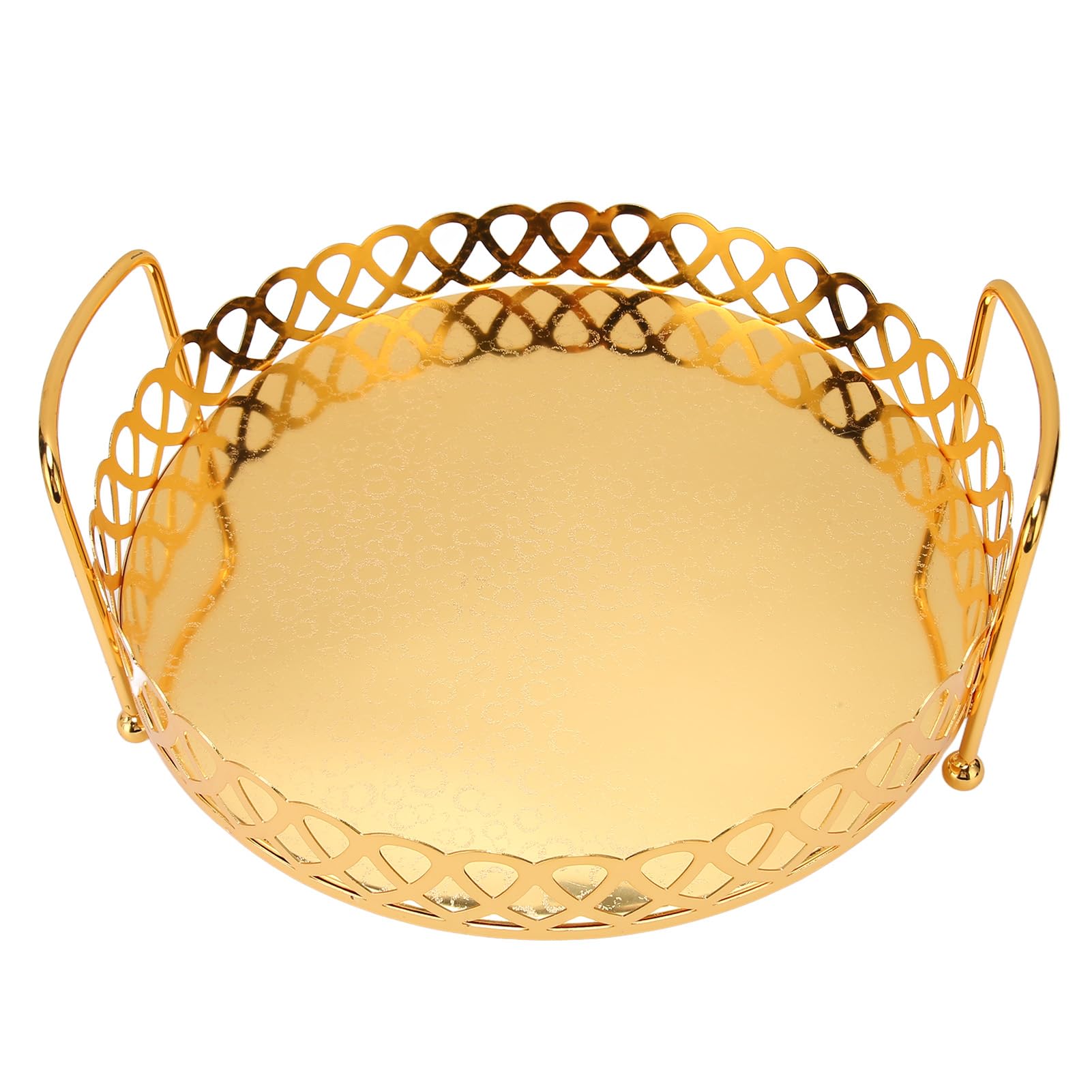 Tissting Vassoio Portafrutta Metallo Oro Maniglie Doppie Piedi Stabili 31cm