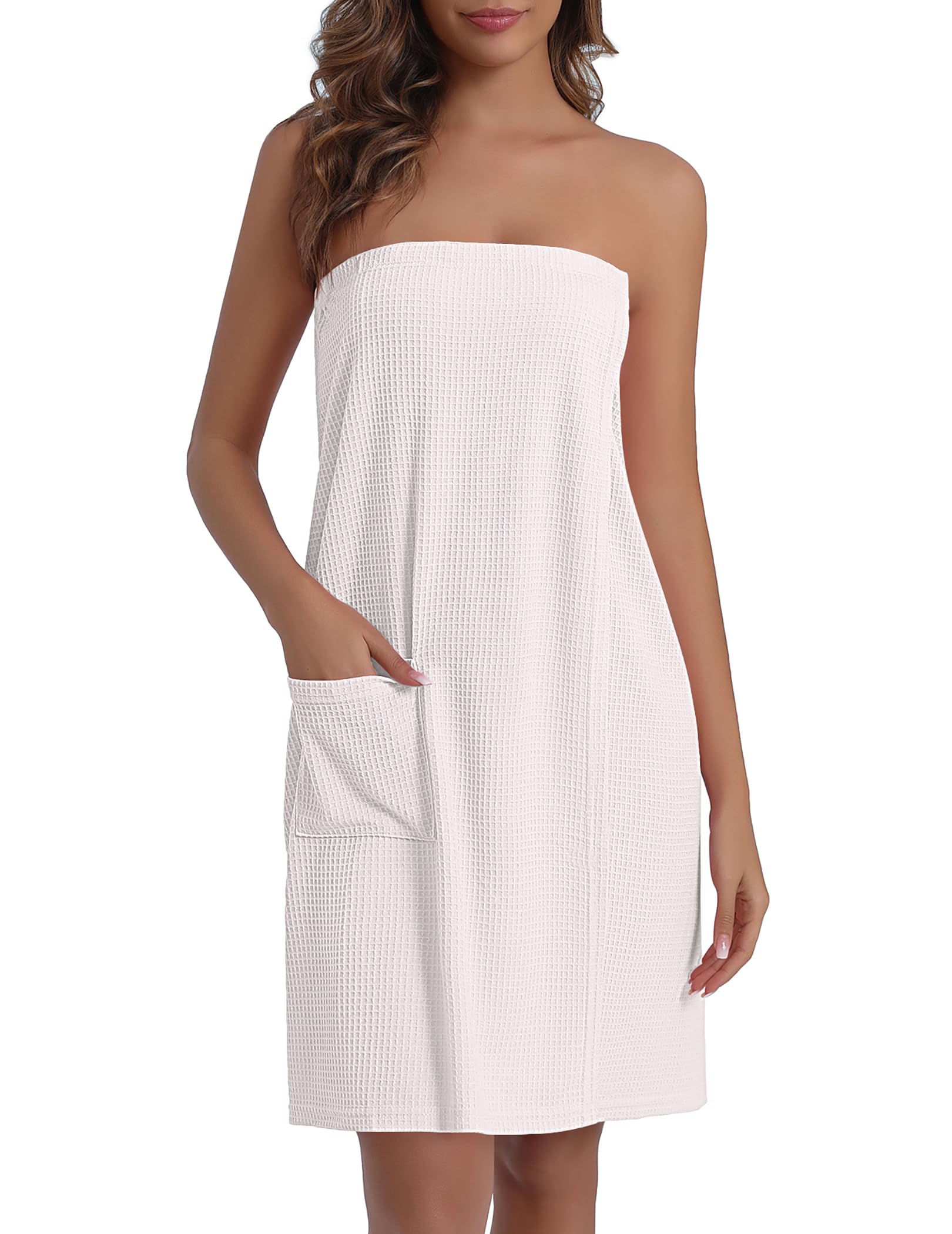 Ekouaer Waffle Robes For Women Bath Wraps Lightweight Knee Length Soft Shower Robe with Pocket S-L