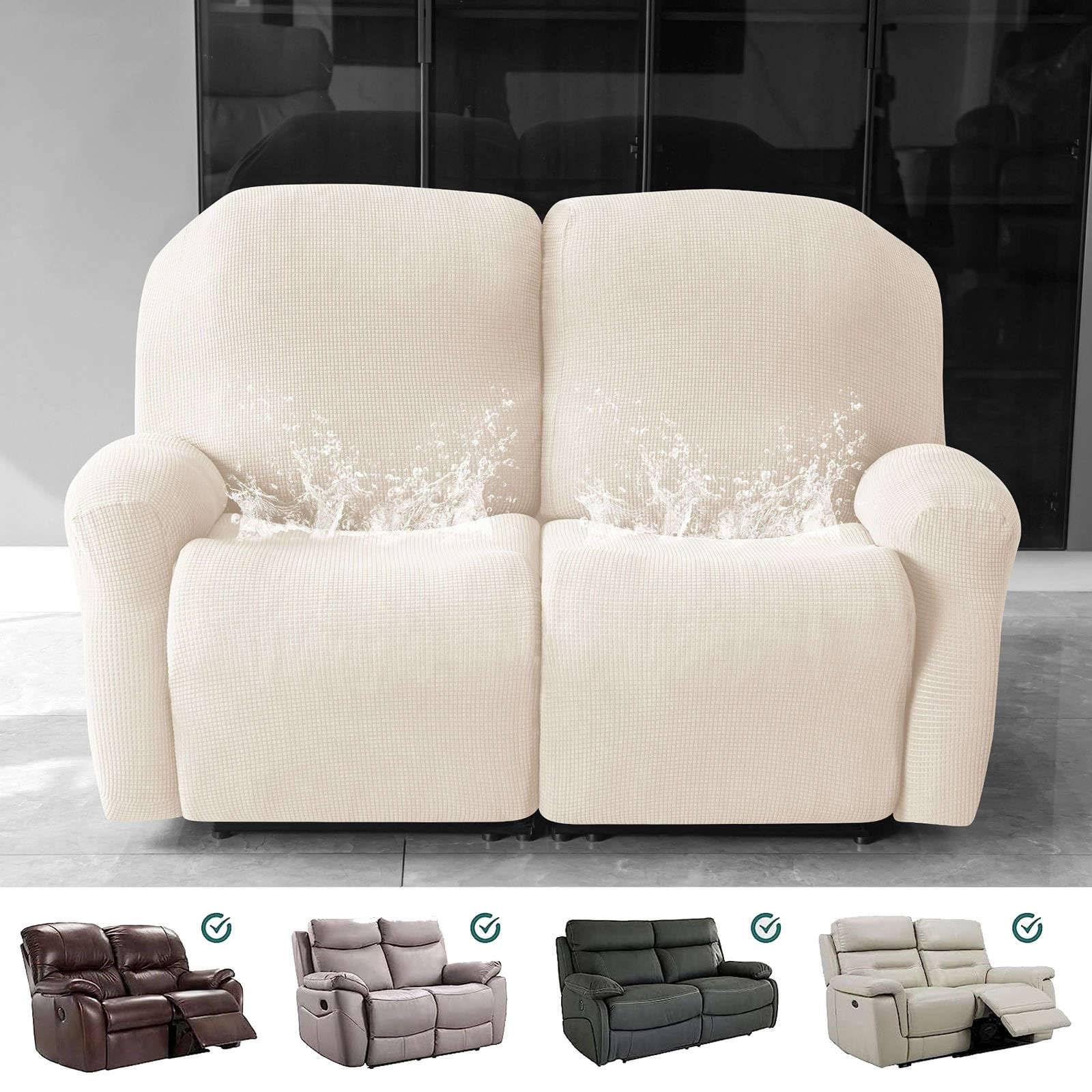 Impermeable Funda Sillon Relax reclinable 2 Plaza Elástica 6-Piezas Funda Sillon Relax reclinable Jacquard con Bolsillo Fundas de Sillón para Niños Mascotas Perros Gatos-Blanco-2 Plaza