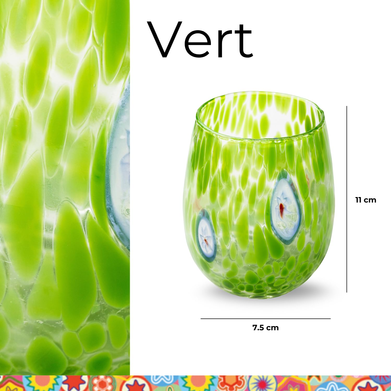 Gocce di Murano 2 verres en verre de Murano soufflé et travaillé à la main 300 ml – verres à eau verre arc-en-ciel pluie – verres raffinés et élégants