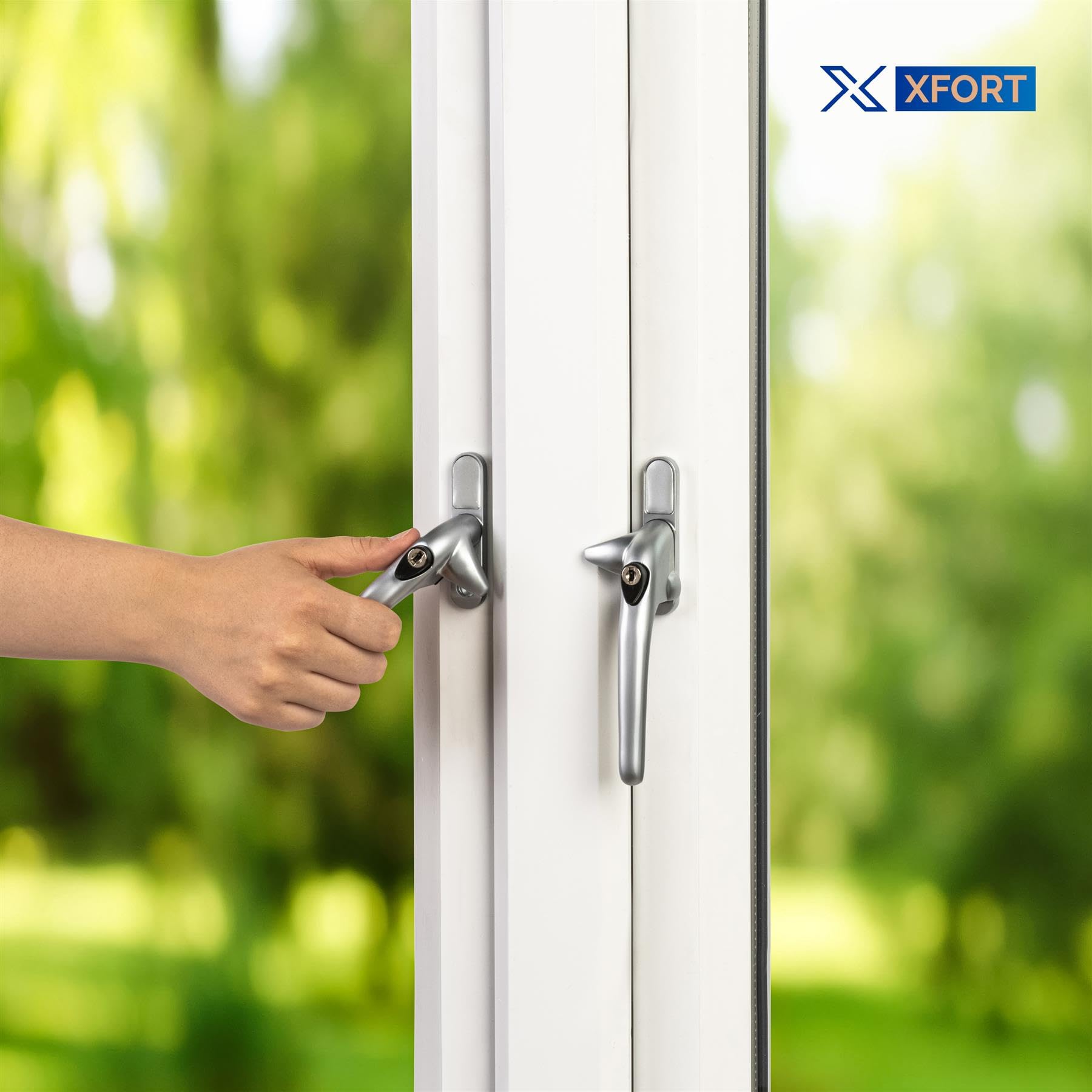 XFORT Locking Cockspur Window Handle Installation Kit in Satin Chrome, Left Hand UPVC Window Handle Replacement, Lockable Window Lever - Image 2