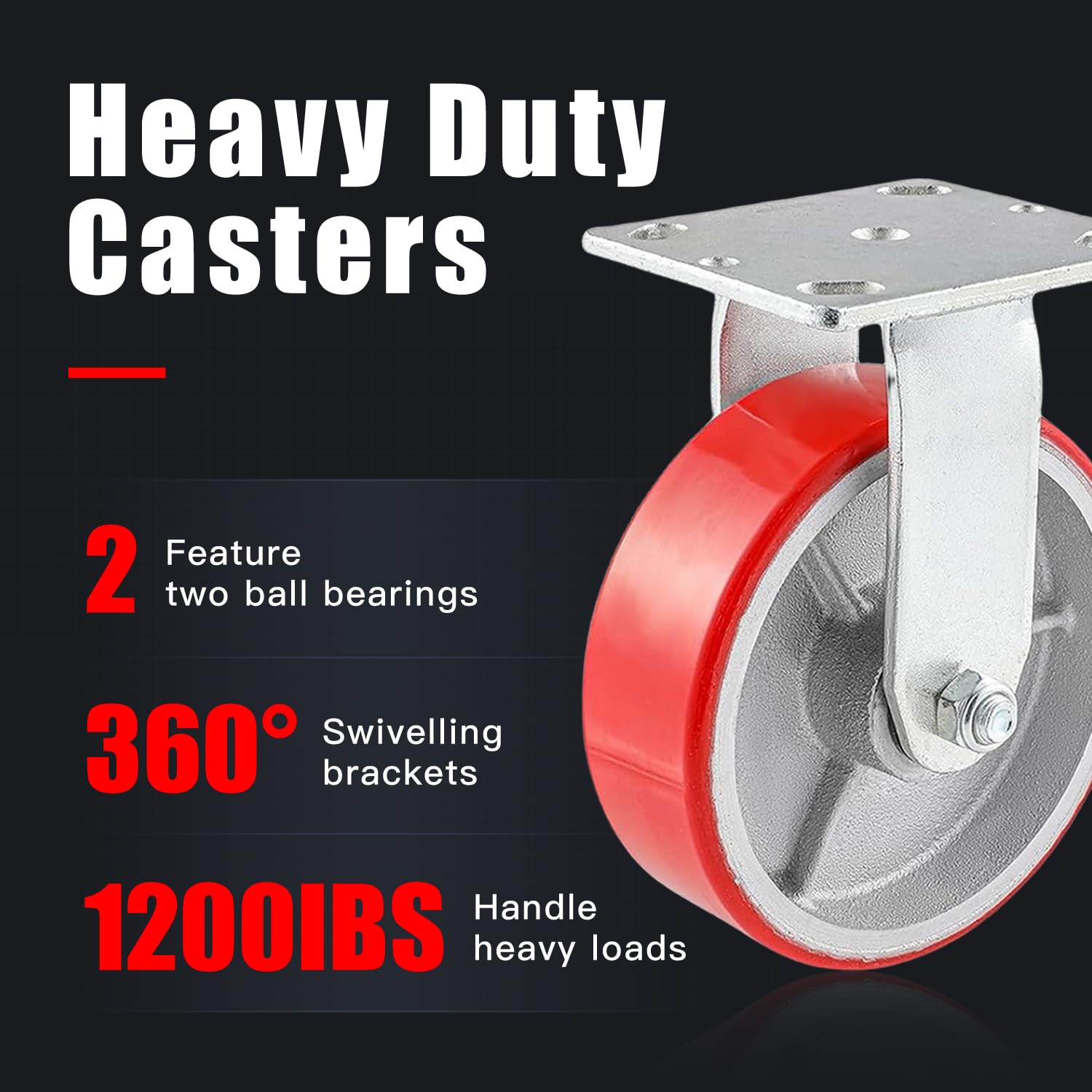 3"x2" Industrial Casters- Heavy Duty Casters,Polyurethane on Aluminum Casters Set of 4 - Loading Capacity up to 2800LB.Use for workbenches, Machines,Equipment (3inch Swivel and Rigid)