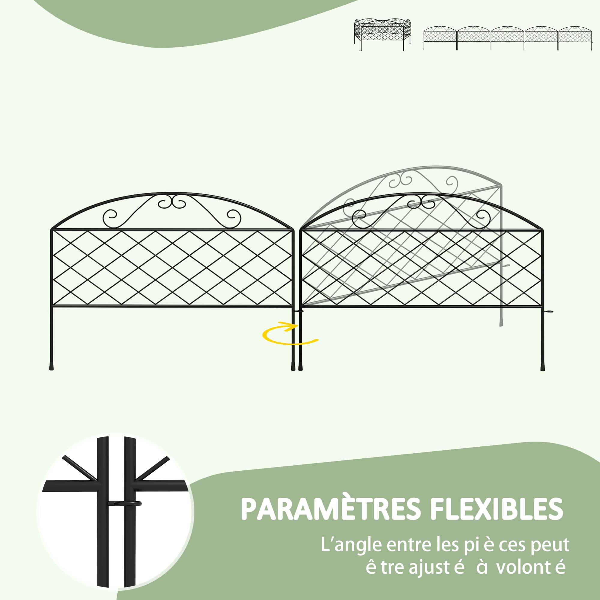 Outsunny Lot de 5 Panneaux de Clôture de Jardin Décoratives en Métal, Bordure de Jardin, pour Parterre de Fleurs - Dim. 305 x 43 cm, Noir