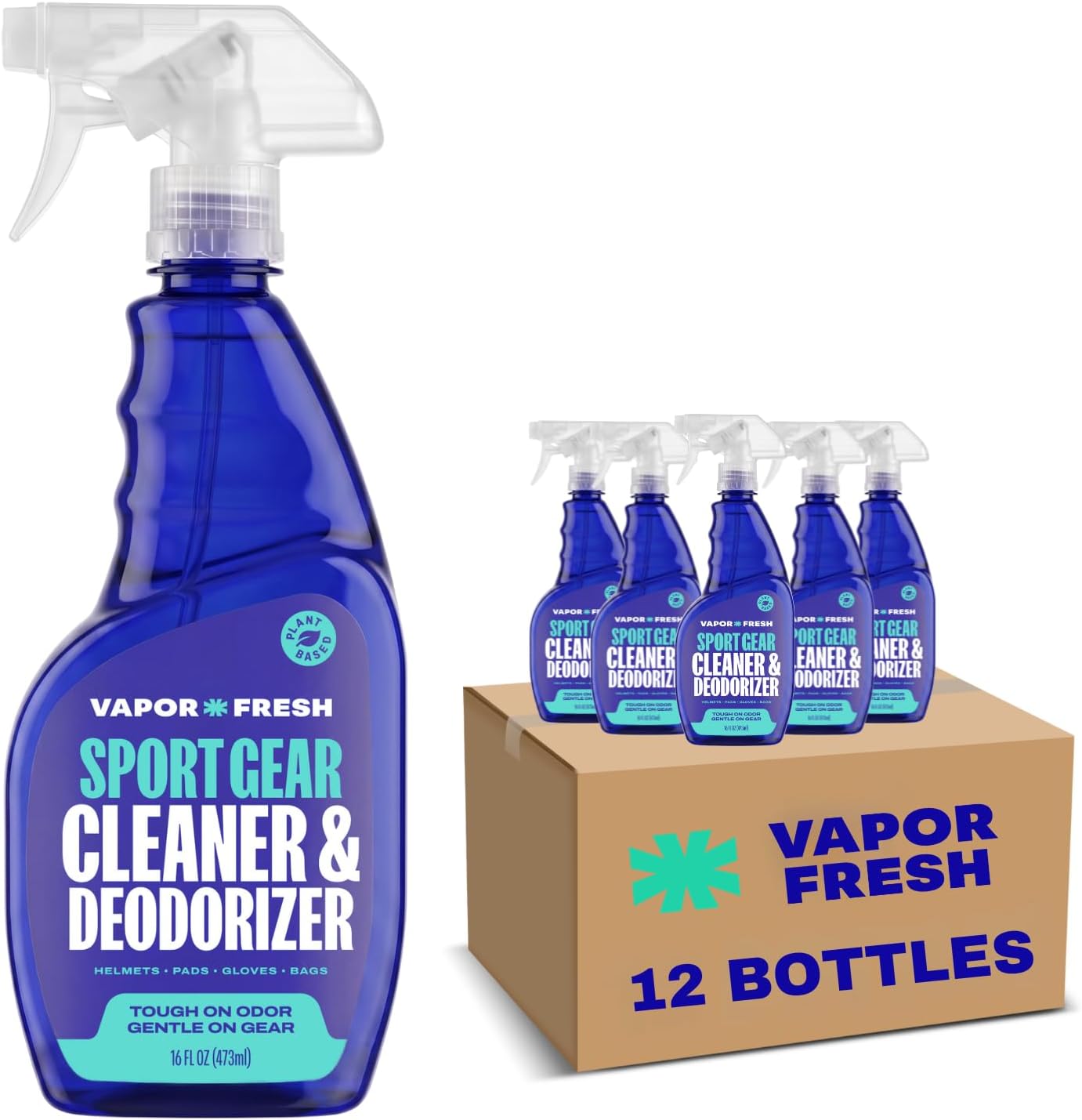 Sports Cleaner and Deodorizer - For Boxing Gloves, Sports Pads, Helmets, Gym Bags, Gym Equipment and More - Naturally Powered By Plants, 16 Fl Oz (12-Pack)