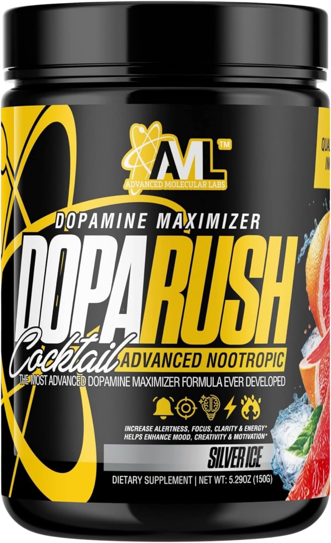 Advanced Molecular Labs - Dopa Rush Powder, Dopamine Maximizer, Increase Alertness, Focus, Energy & Clarity, Silver Ice, 5.29 oz (30 Servings)