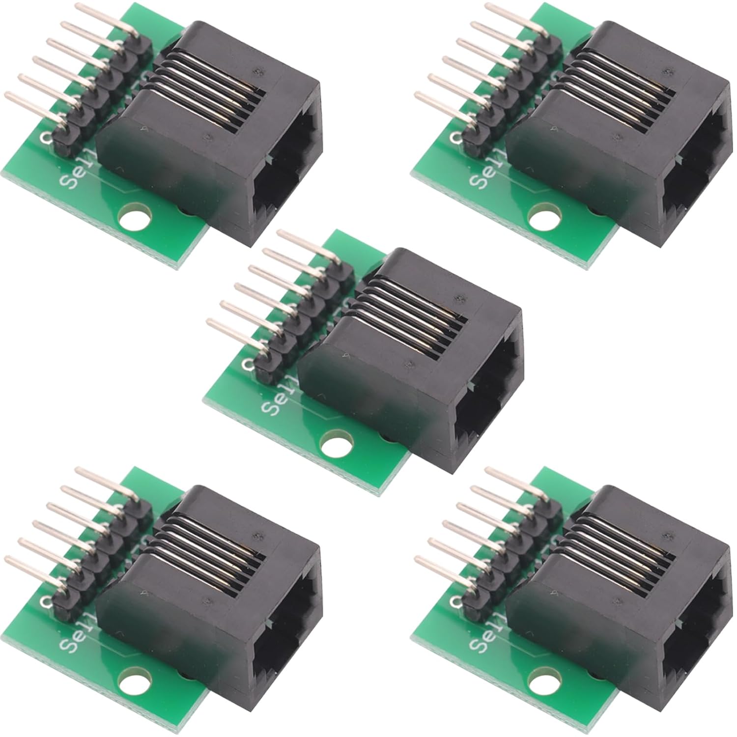 5Pcs RJ11 RJ12 6P6C 6Pin Breakout Board with Bent Pin,PCB Mount Black Module Jack Telephone Socket Coupler Connector