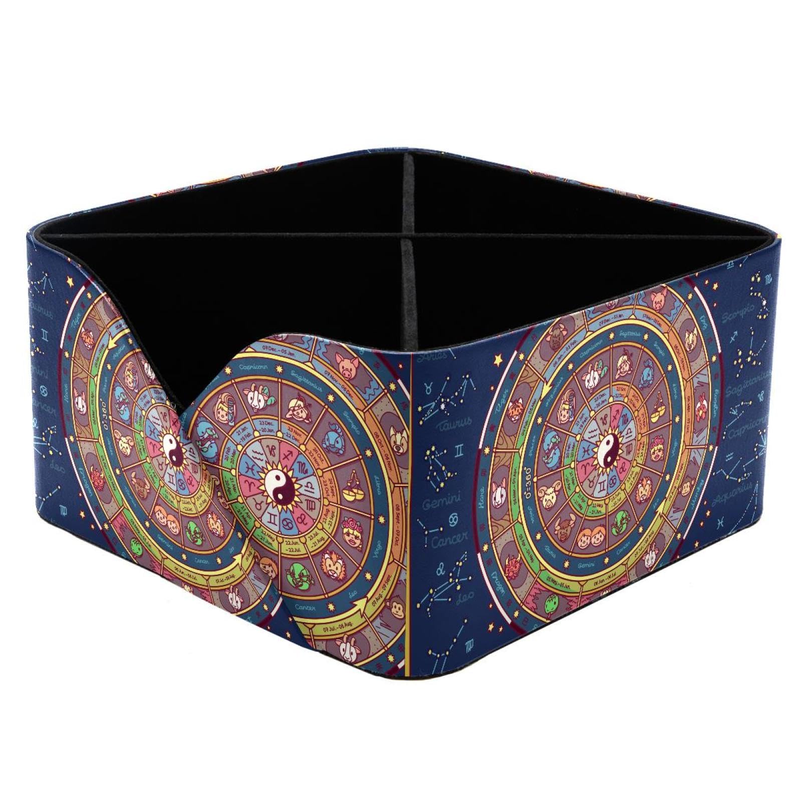 KengjuTesu Astrological Fortune Wheel Desktop Organizer Pen Holder, Rectangular Pencil Cup for Office, Study and Makeup Stations