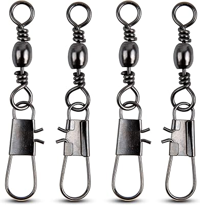 OROOTL Fishing Barrel Swivel with Safety Snaps, 120pcs High Strength Fishing Snap Swivels Saltwater Stainless Steel Fishing Swivel Interlock Snaps Freshwater Leader Lure Hook Connector Accessories