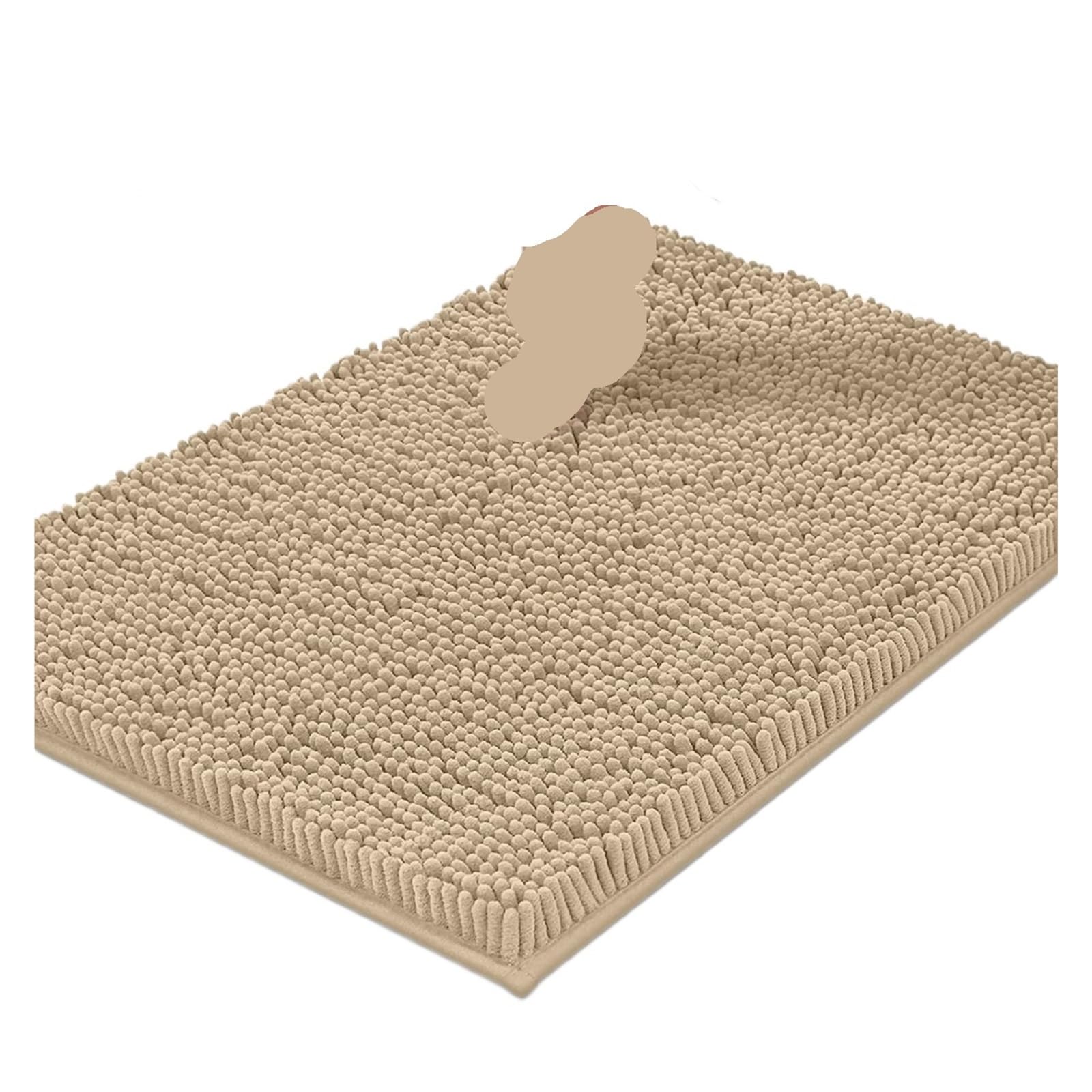 Shower Mat Absorbent Soft Plush Bath Mat Machine Washable Non slip Bathroom Carpet Suitable for Bathtubs and Showers(Beige,500MMx800MM)