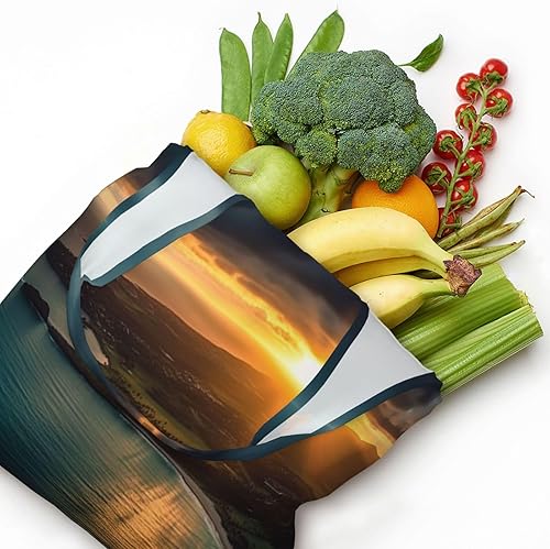 Miniatura 5 de Dwrepo Bolsa de lona con estampado de amanecer sobre Hawái, bolsa de lona estética, bolsa de compras reutilizable para mujeres y hombres, bolsa de