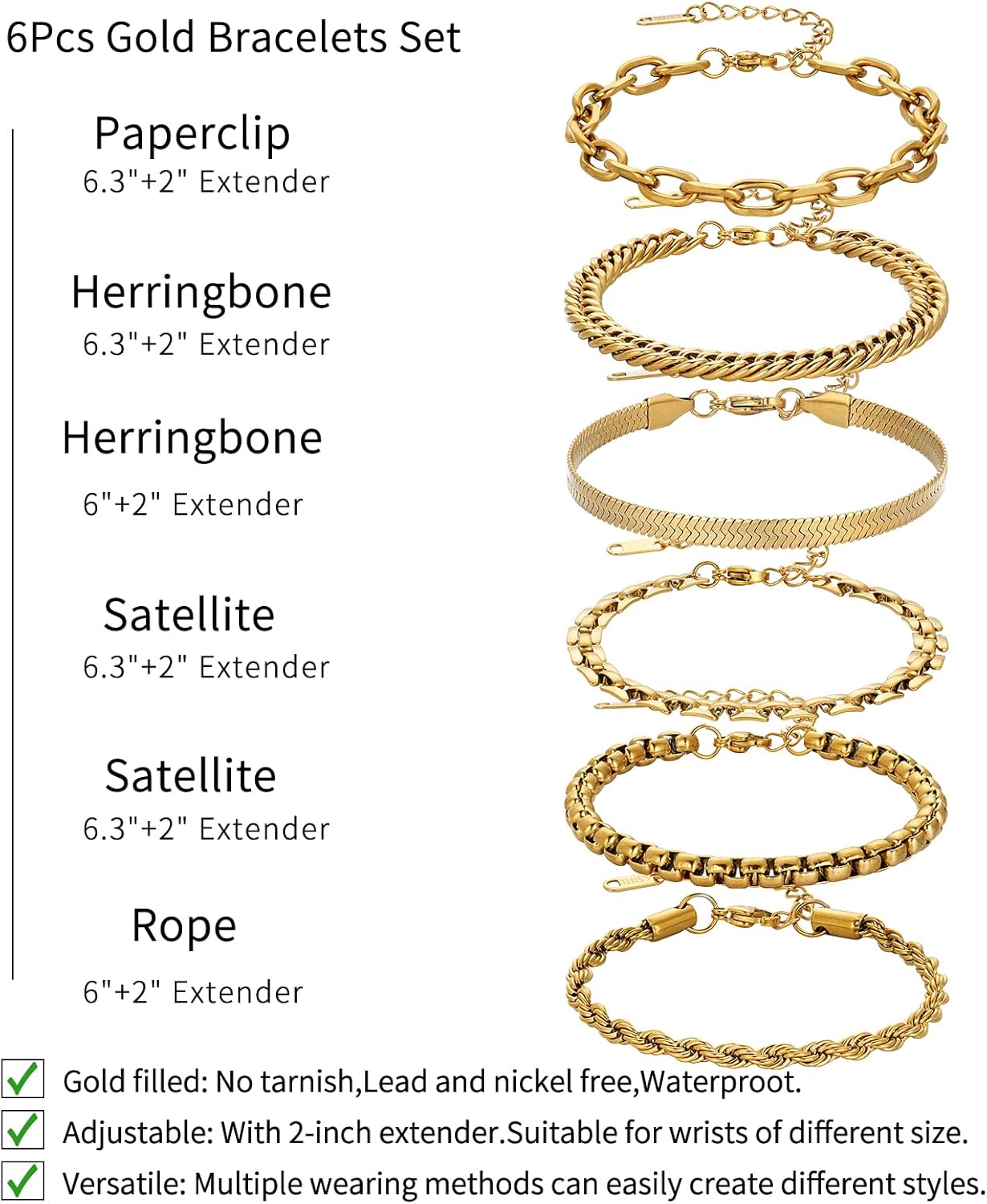 Gold Bracelets for Women, Trendy 14K Gold Dainty Bracelet Set Thin Stackable Cuban Link Paperclip Chain Bracelet Pack Fashion Summer Jewelry Gifts - Image 3