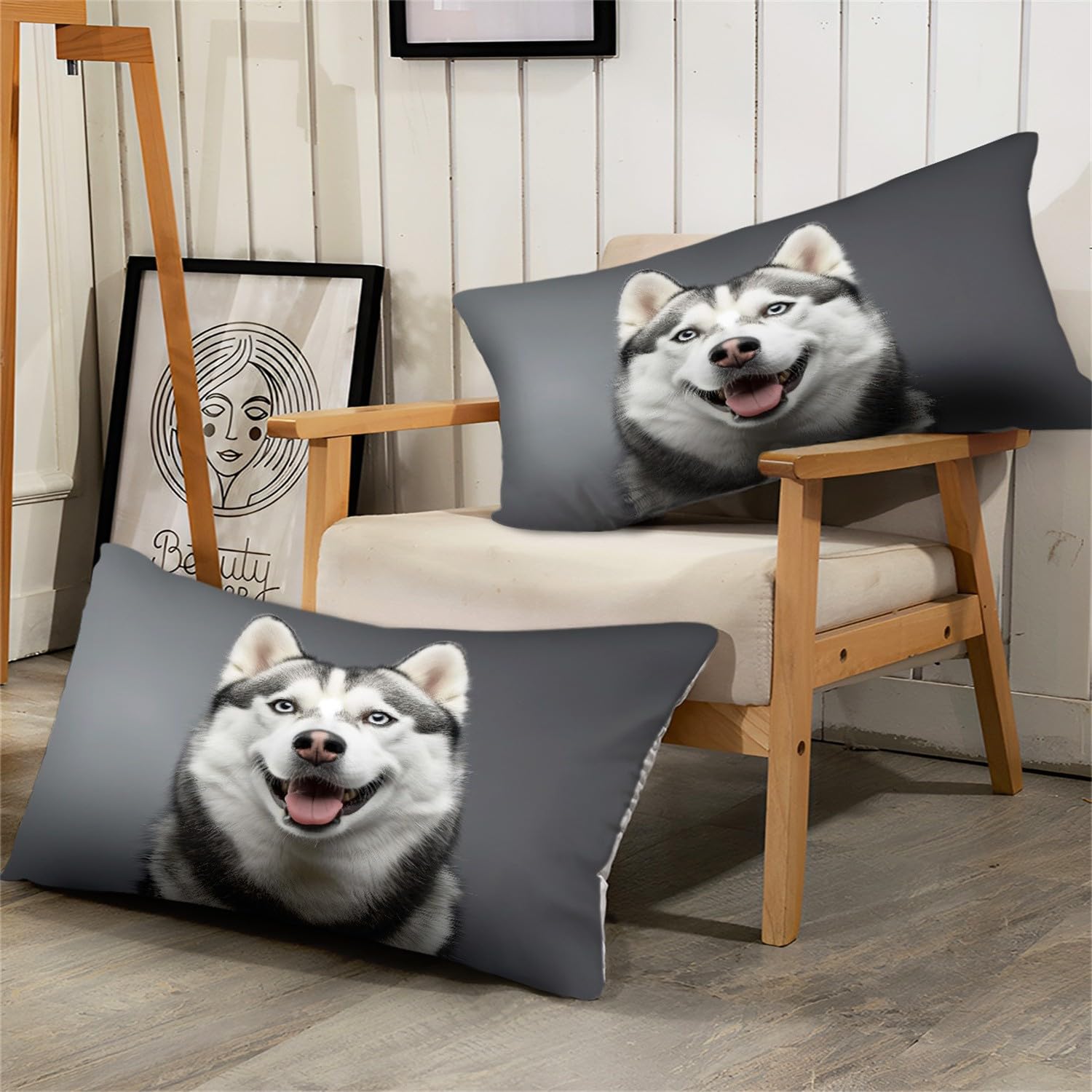 Husky-Porträt luksusowy zestaw pościeli z szarą pościelą, z mikrofibry, z zamkiem błyskawicznym i 2 poszewkami na poduszkę 260 x 220 cm