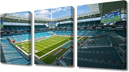 American Miami Decor Dolphins - Cuadros de estadios deportivos de fĂştbol de Estados Unidos, 3 paneles, lienzo para pared, arte de la Florida, obra American Miami Decor Dolphins - Cuadros de estadios deportivos de fĂştbol de Estados Unidos, 3 paneles, lienzo para pared, arte de la Florida, obra