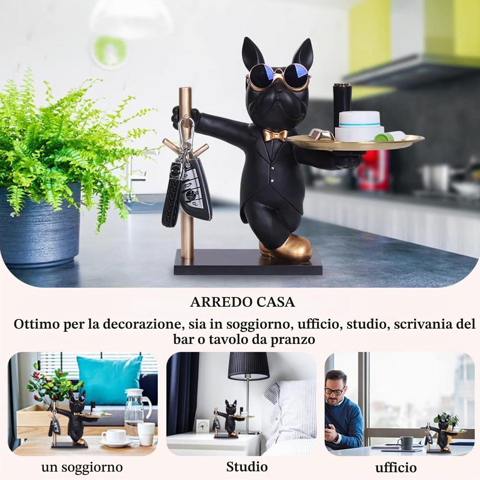 Vassoio Bulldog Francese Chiave di Stoccaggio Coole Figura Decorativa Statua