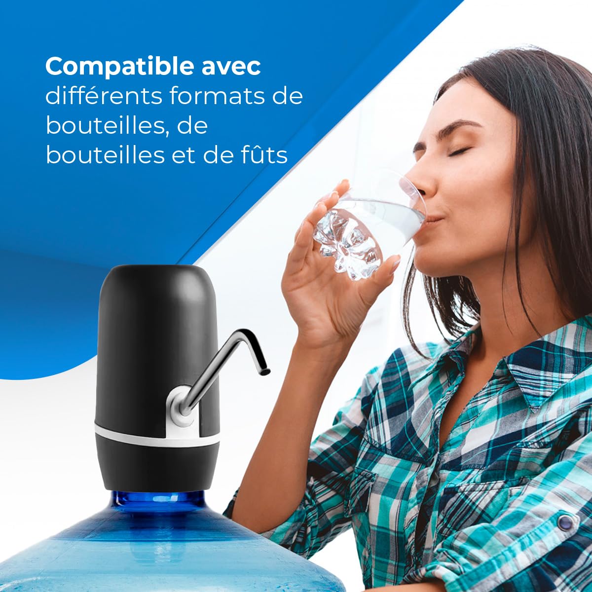 Distributeur d'eau en Bouteille Automatique USB, Acier, sans BPA, Eau Froide, 1200mAh, 1.5-18.9L, Noir