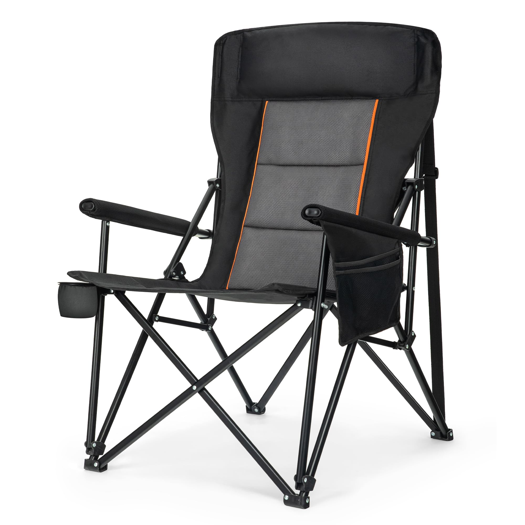 LET'S CAMP Oversized Camping Chairs 29.52" High Back Heavy Duty Lawn Chair Support 500LBS, Portable Collapsible Chair with Cup Holder, Side Pocket(Black)