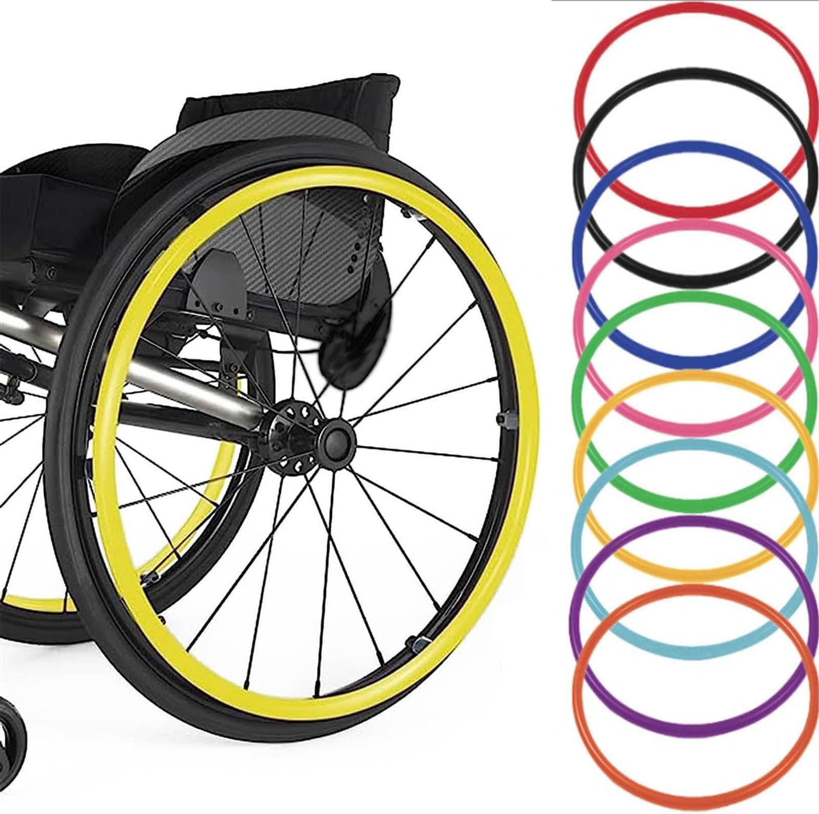 Funda para Anillo De Empuje De Silla De Rueda,Cubiertas Antideslizantes para Llanta De Empuje De Silla De Ruedas, Cubierta para Silla De Ruedas Traseras Deportivas,Amarillo,22in