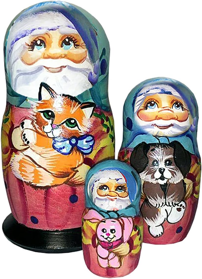 Friendship Cat and Dog 3-Nest Matreshka Wooden Nesting Dolls Set - 14732 by