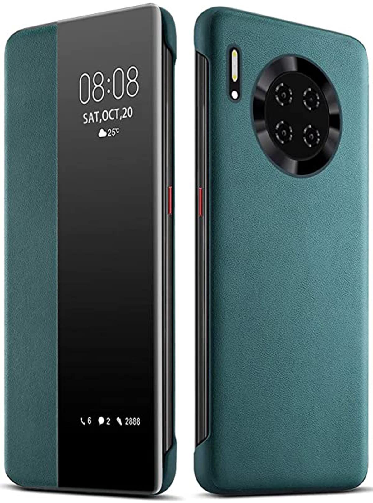 Green, for Huawei Mate 30 Pro Case, TPU Cushion Bumper, Shockproof Transparent Case Cover, for Smart View Window Flip Cover Case PU Leather Protective Case for Huawei Mate 30 Pro