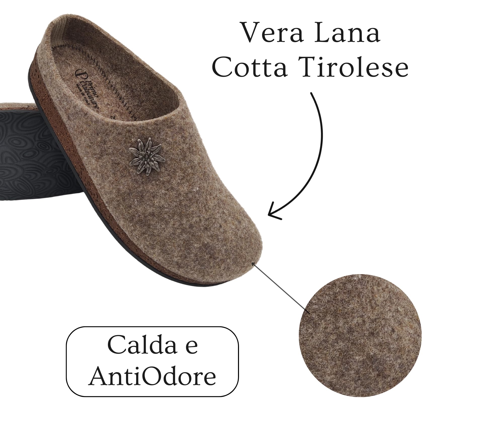 Ottime Ciabatte Uomo Invernali, Pantofole Tirolesi in Lana per Casa 100% Made in Italy