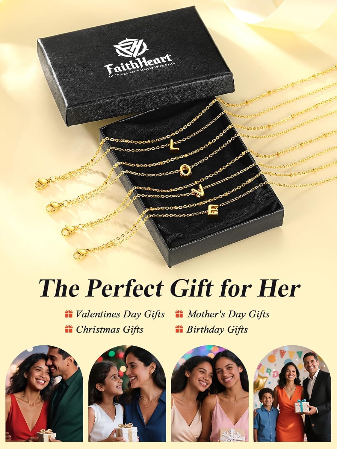 FaithHeart Layered Initial Necklaces for Women - Dainty Non Tarnish Gold/Silver Letter A-Z Necklace Stack Womens Small Initial Necklace Adjustable 16"- 18" Birthday Personalized Jewelry Gifts - Image 6