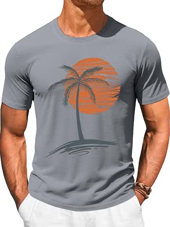 Runcati Men's Short Sleeve T-Shirt with Sunset Palm Tree Print