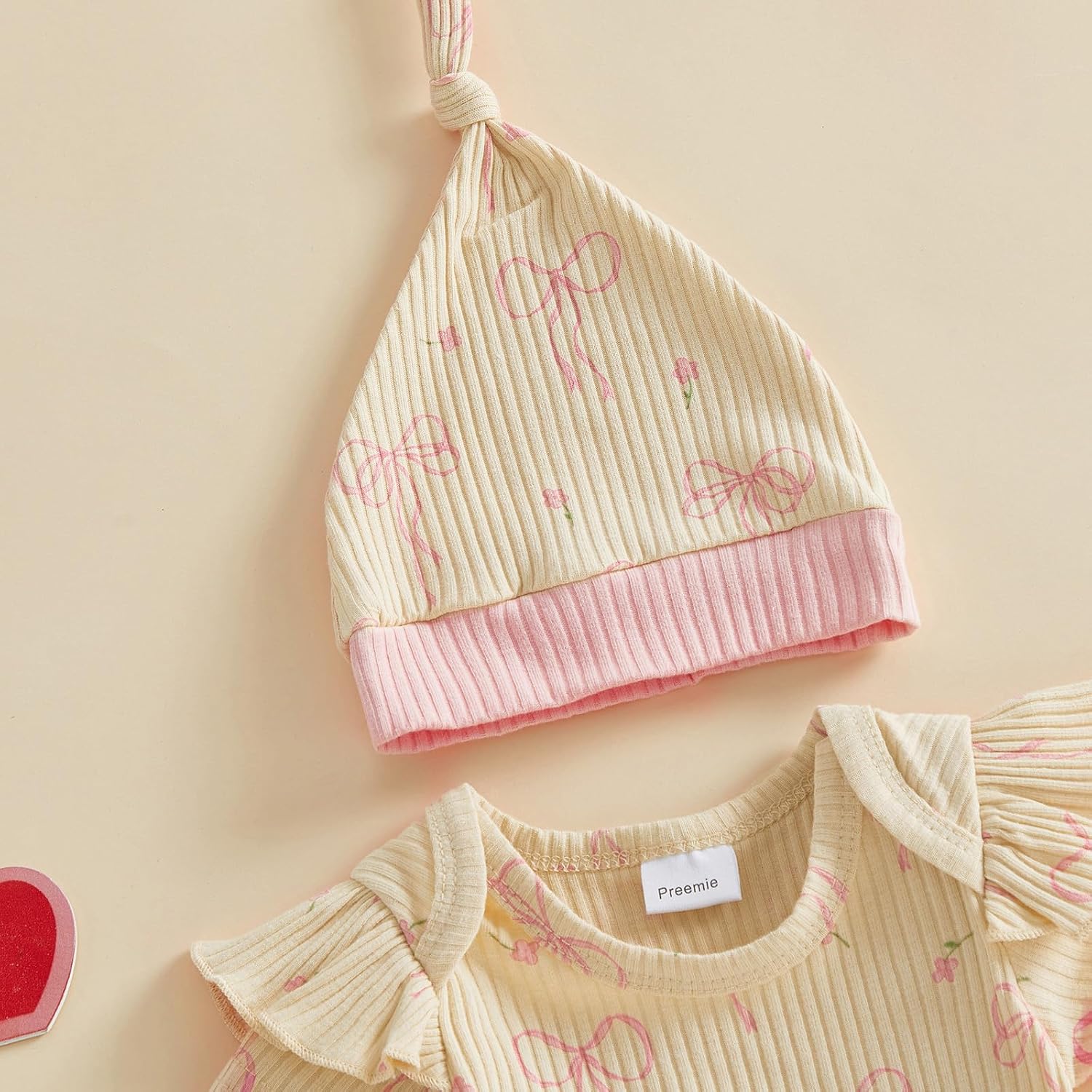 Twopumpkin Premmie Newborn Baby Clothes Girl 0 3 6 9 Month Outfits Ribbed Romper Bell Bottoms Pants Hat Headband 4PCS Sets image 5