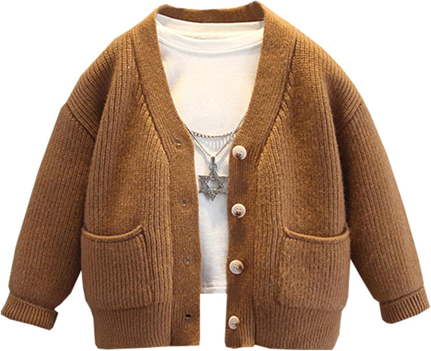 Boys Knitted V-Neck Cardigan Solid Long Sleeve Button Down Sweater Outerwear