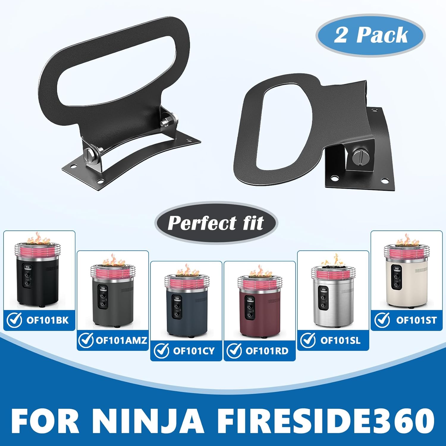 SafBbcue Foldable Side Handle for Ninja Fireside360 Fire Pit Accessories, 90 Degree Folding Handles for Ninja Fireside360 Heater, 2 Pack Carbon Steel Handle for Easier Lifting, Drill-Free Installation
