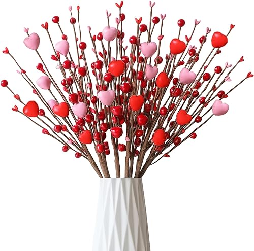 Miniatura 1 de Regalos para el día de San Valentín, paquete de 6 selecciones del día de San Valentín, tallos de bayas con corazones rosados para decoración,